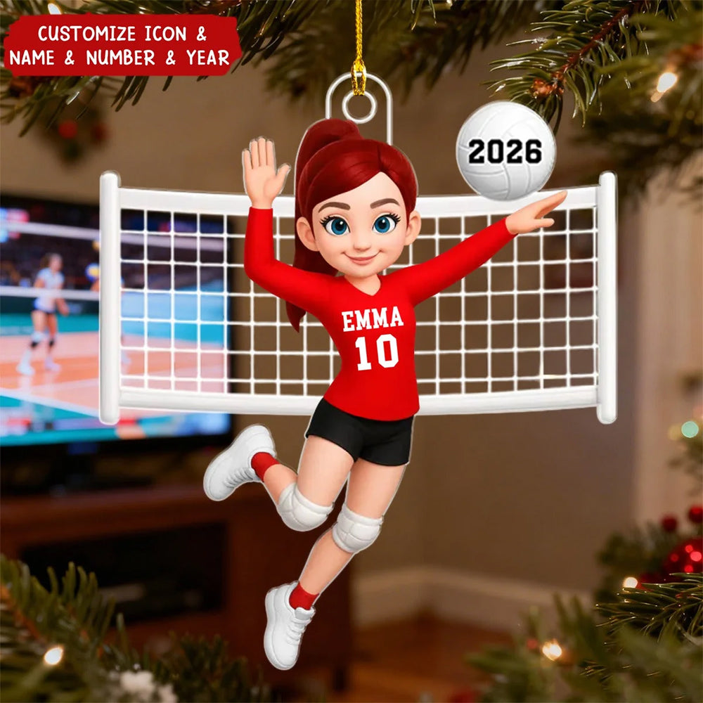 Volleyball Girl In Spike Action - Personalized Acrylic Ornament
