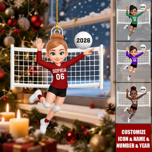 Volleyball Girl In Spike Action - Personalized Acrylic Ornament