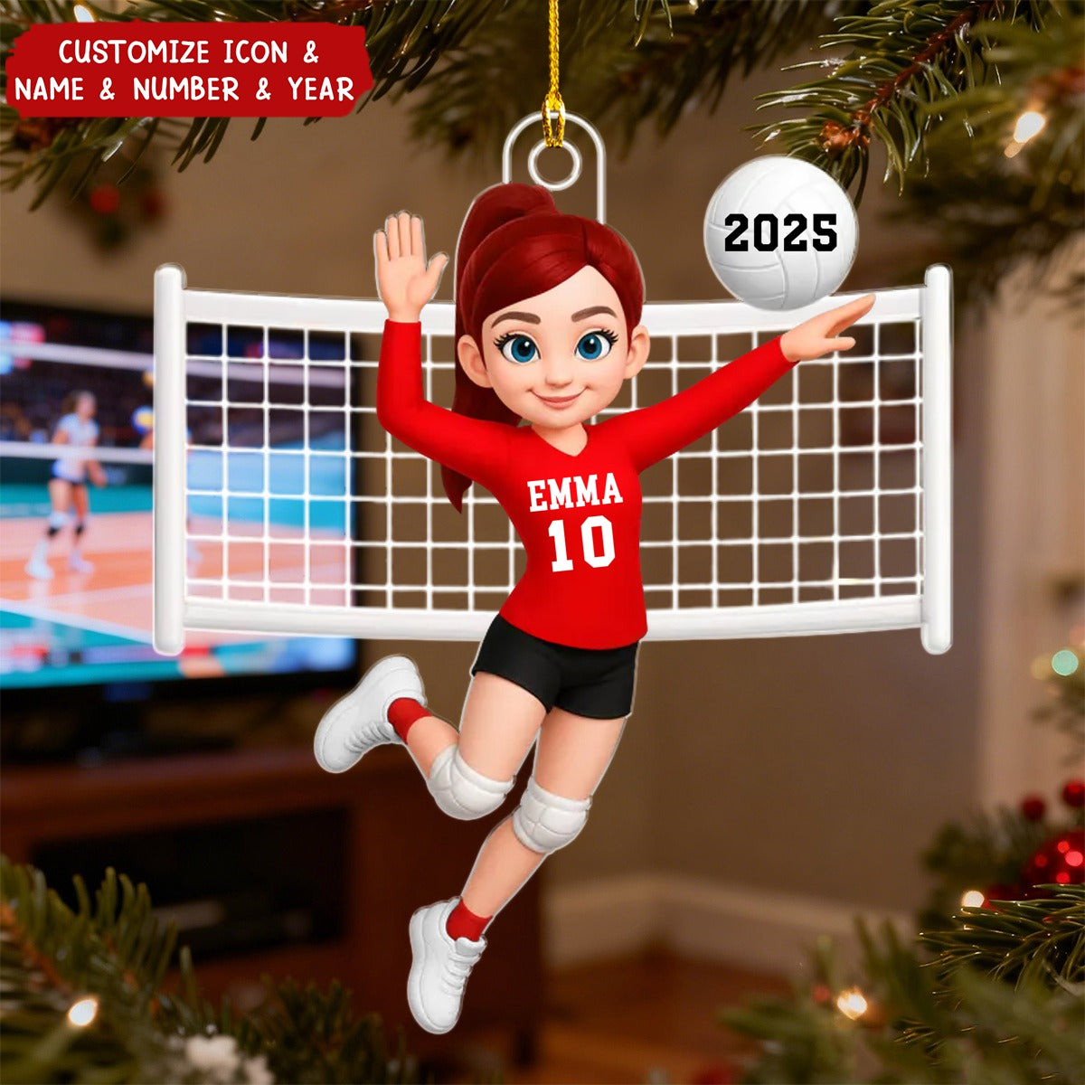 Volleyball Girl In Spike Action - Personalized Acrylic Ornament