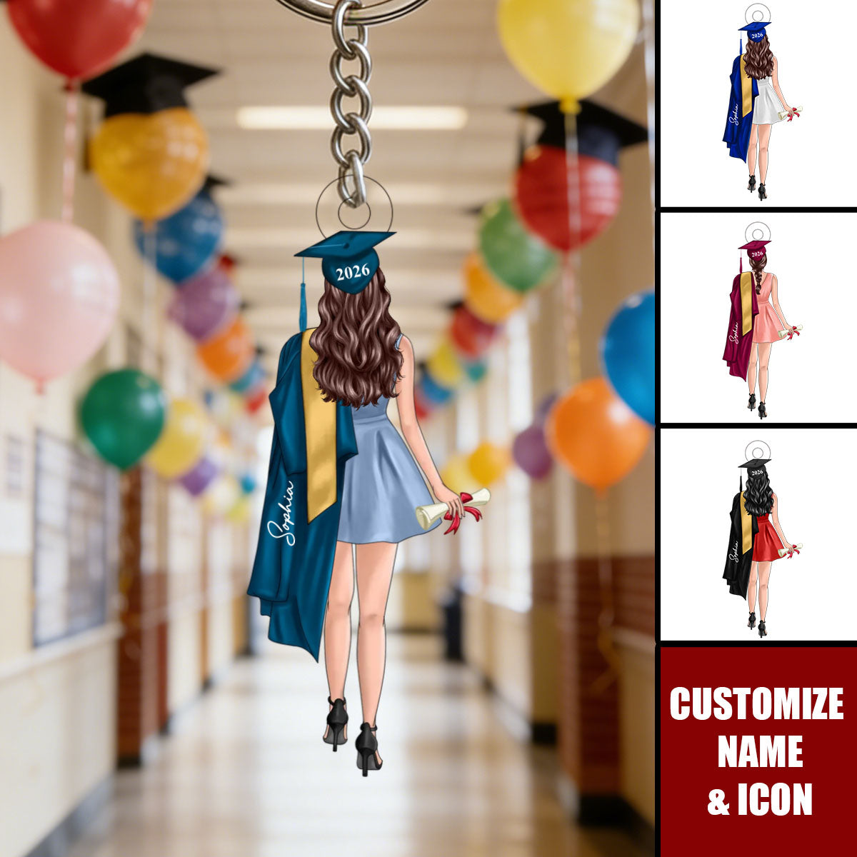 Class Of 2026 Senior Back View Graduation Personalized Acrylic Keychain