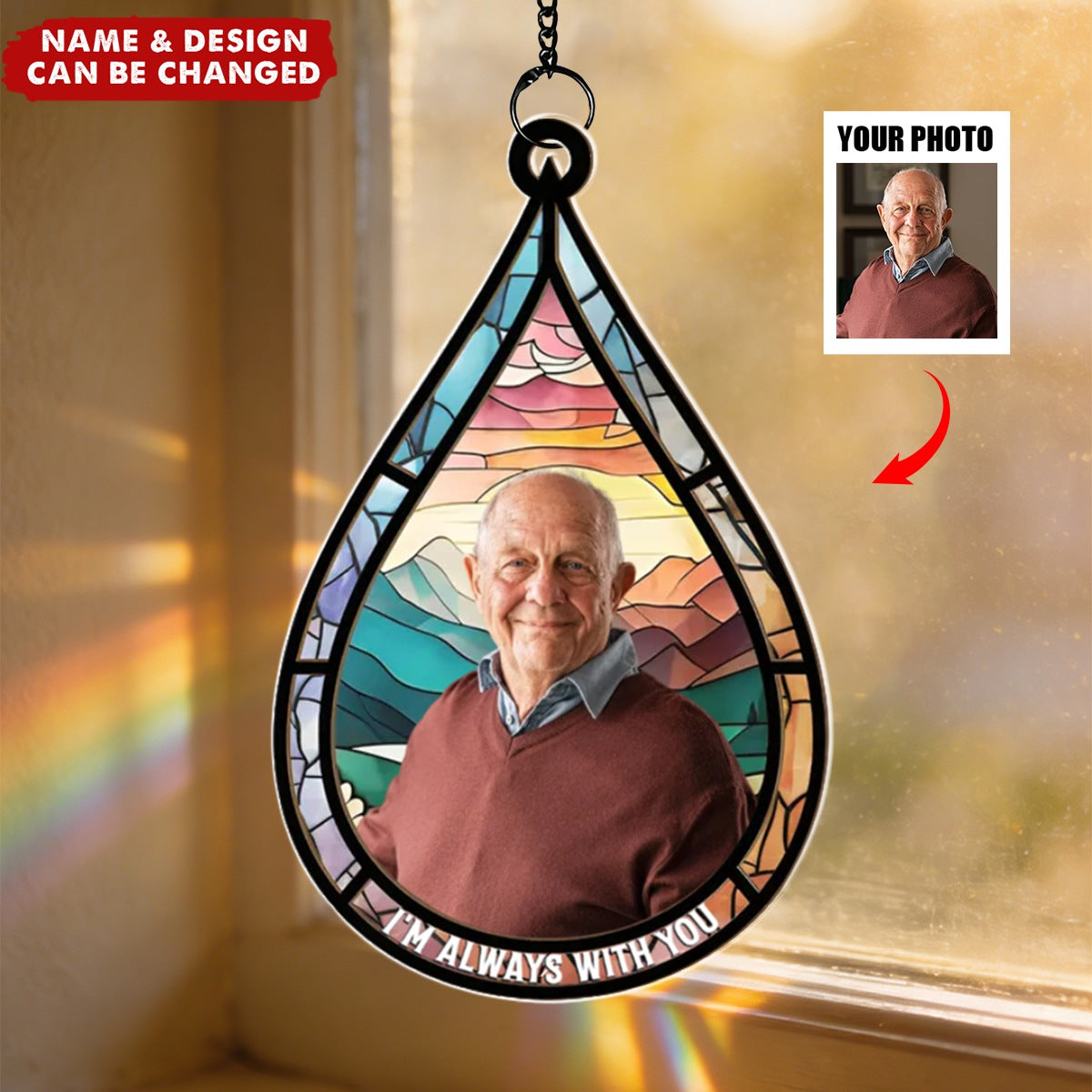 Memorial Family Gift Teardrop - Personalized Window Hanging Suncatcher Photo Ornament