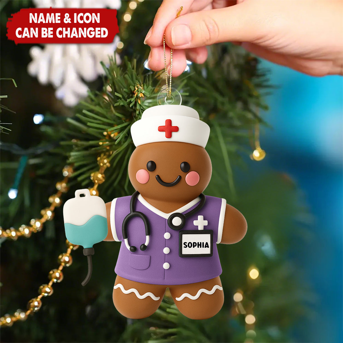 Nurse Gift - Gingerbread Cookie Shape Custom Scrubs - Acrylic Ornament