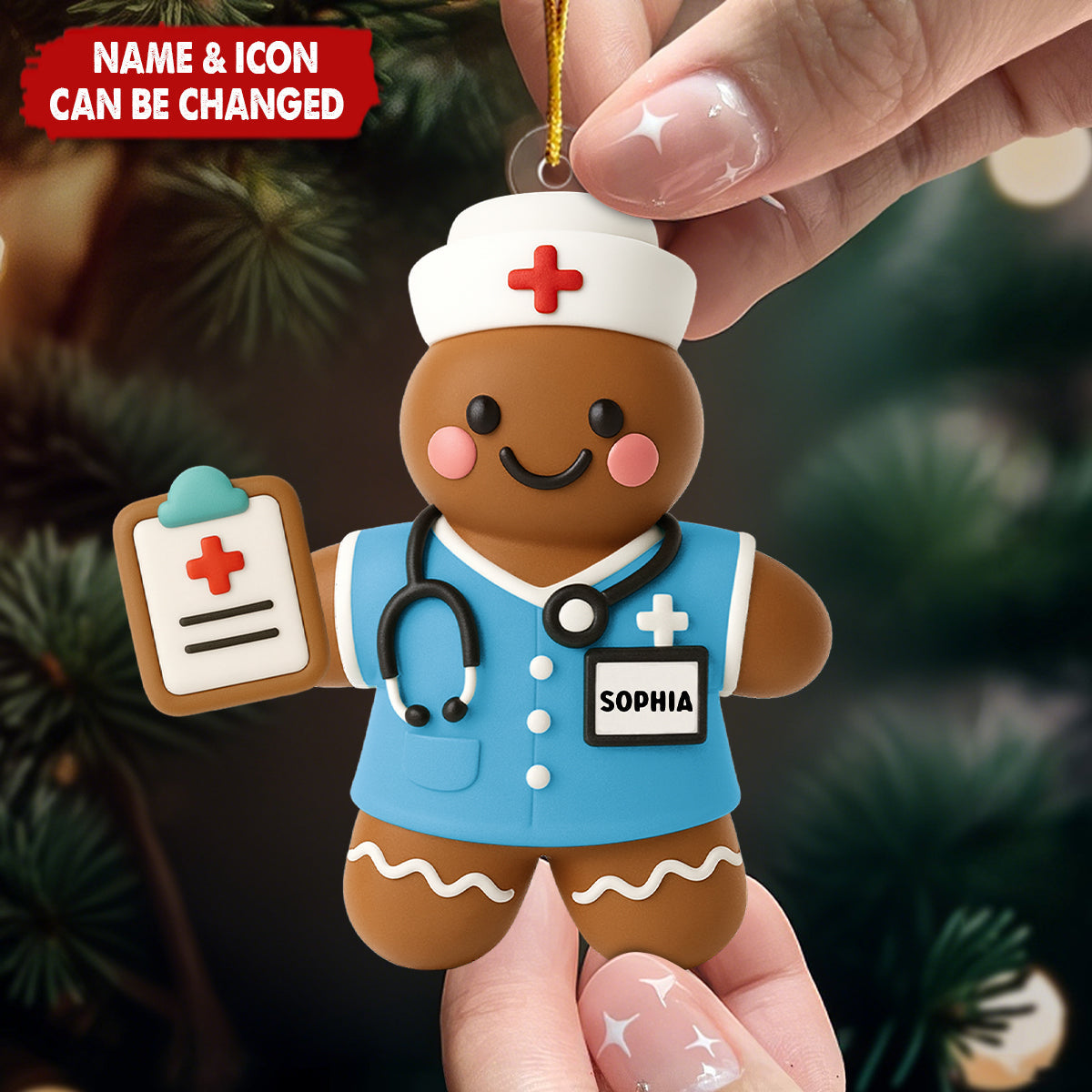Nurse Gift - Gingerbread Cookie Shape Custom Scrubs - Acrylic Ornament