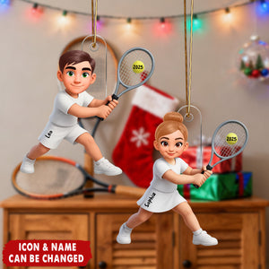 Christmas Girl Boy Playing Tennis - Personalized Acrylic Ornament - Gift For Tennis Players, Grandson, Granddaughter