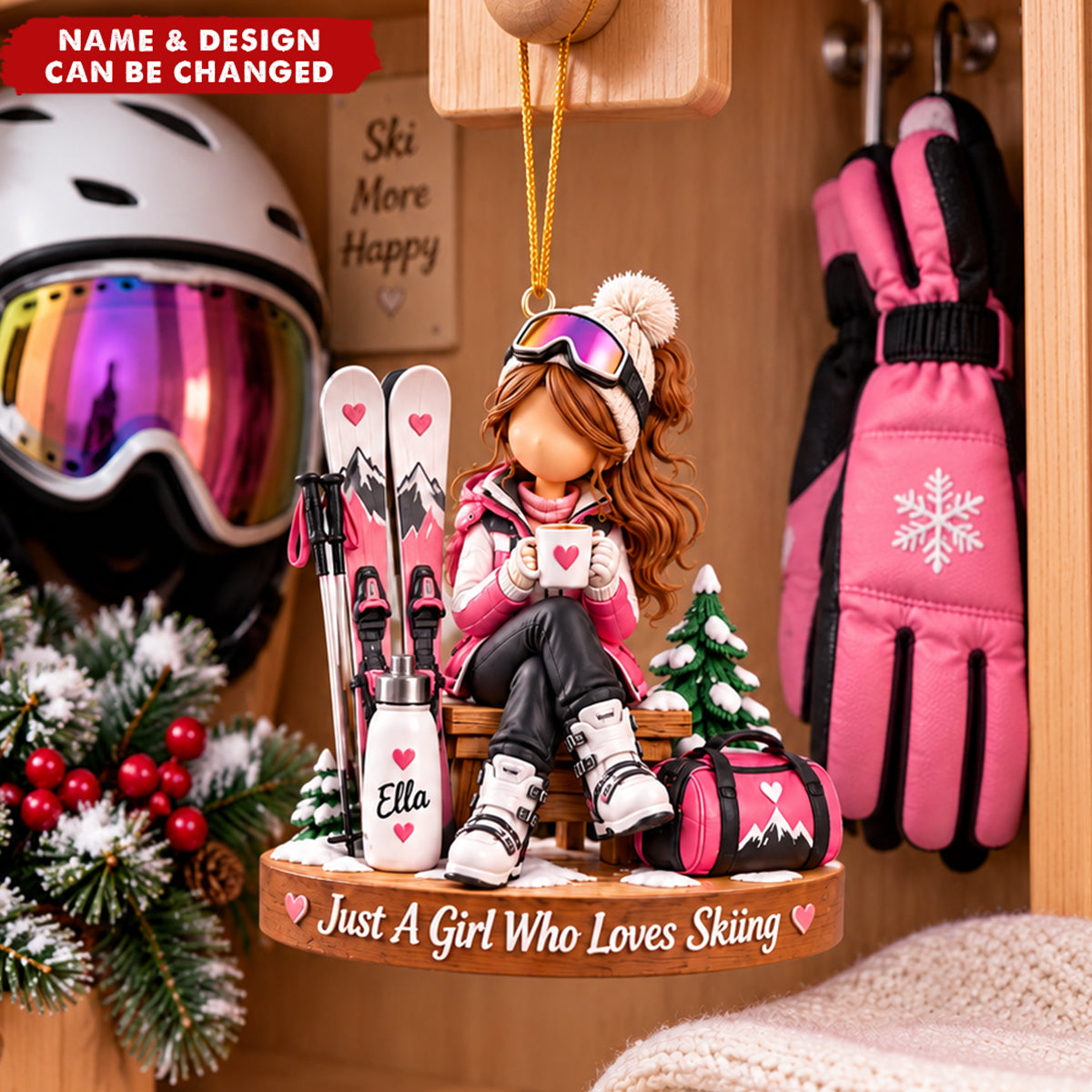 Personalized Acrylic Ski Ornament - Custom Skier Girl Gift