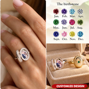 Custom Birthstone Family Rings - Oval Locket Photo Rings