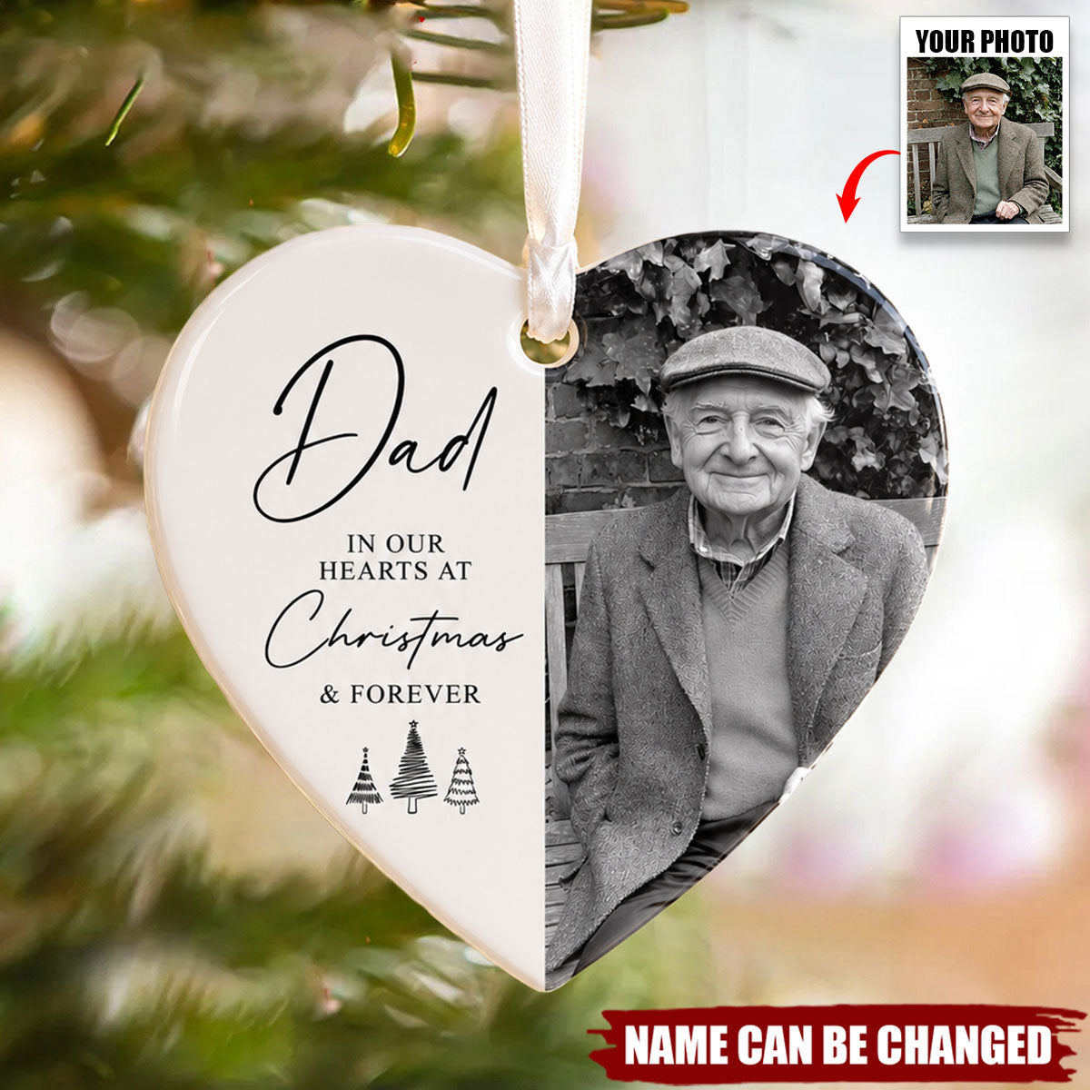 Personalized Photo Memorial Ceramic Hearts Ornament