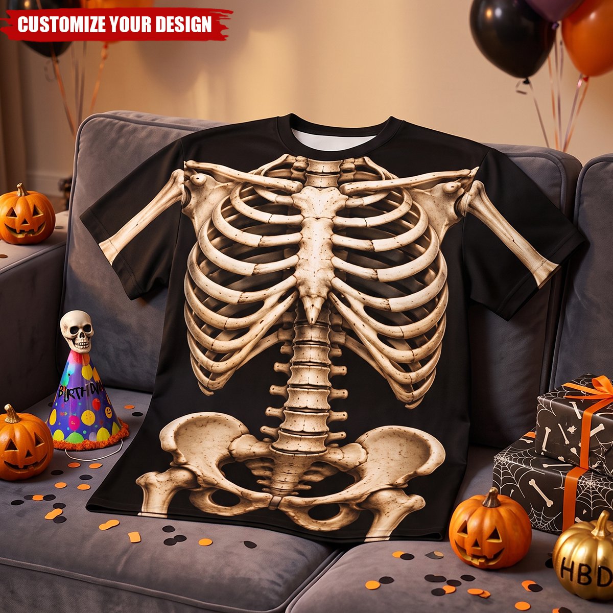 Custom Skeleton T-shirt - Personalized Halloween Birthday Gifts - Just A Bunch Of Bones