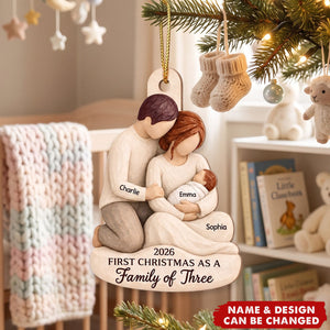 And Then There Were Three - Personalized Wooden Ornament - First Christmas Keepsake For New Parents