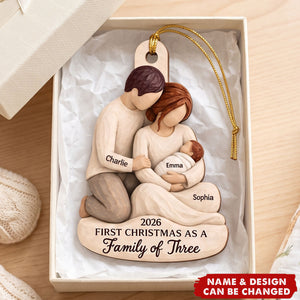 And Then There Were Three - Personalized Wooden Ornament - First Christmas Keepsake For New Parents