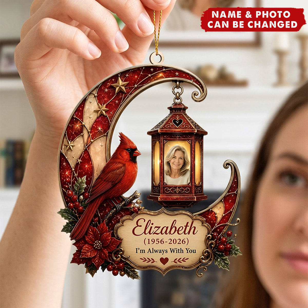 Custom Photo Memorial Christmas ornament, Personalized Cardinal Memorial ornament