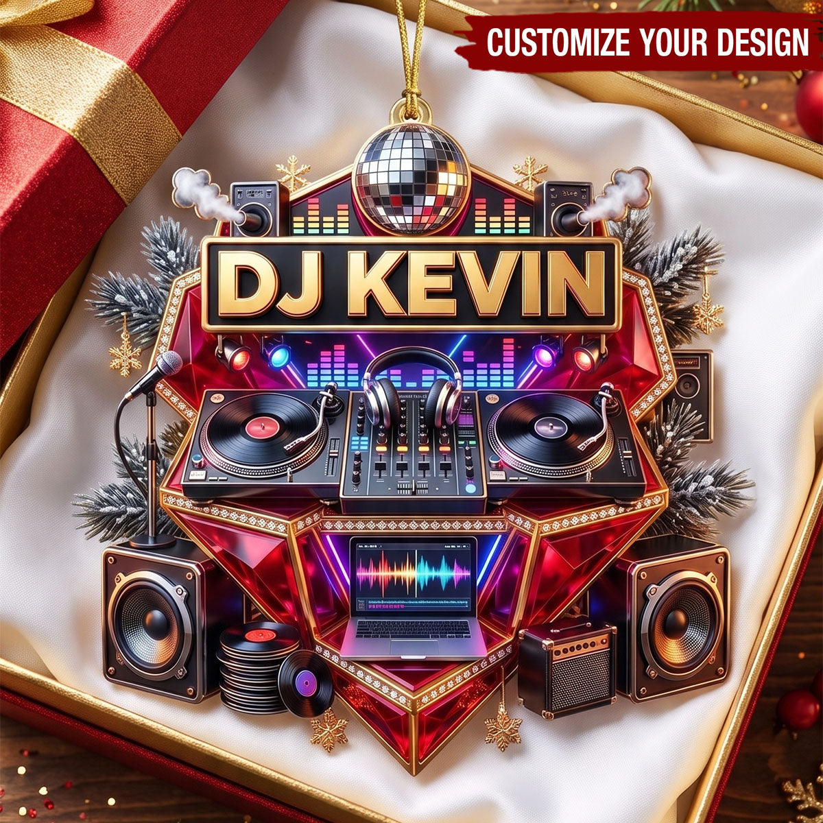 DJ Turntable Christmas Ornament - Personalized Gift For Music Lovers