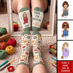 Custom Shhh I'm Crocheting Gifts For Crochet Lovers - Personalized Crew Socks