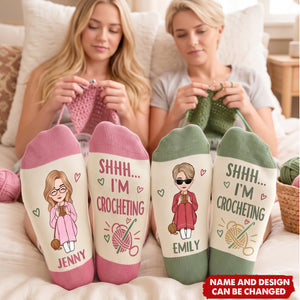 Custom Shhh I'm Crocheting Gifts For Crochet Lovers - Personalized Crew Socks