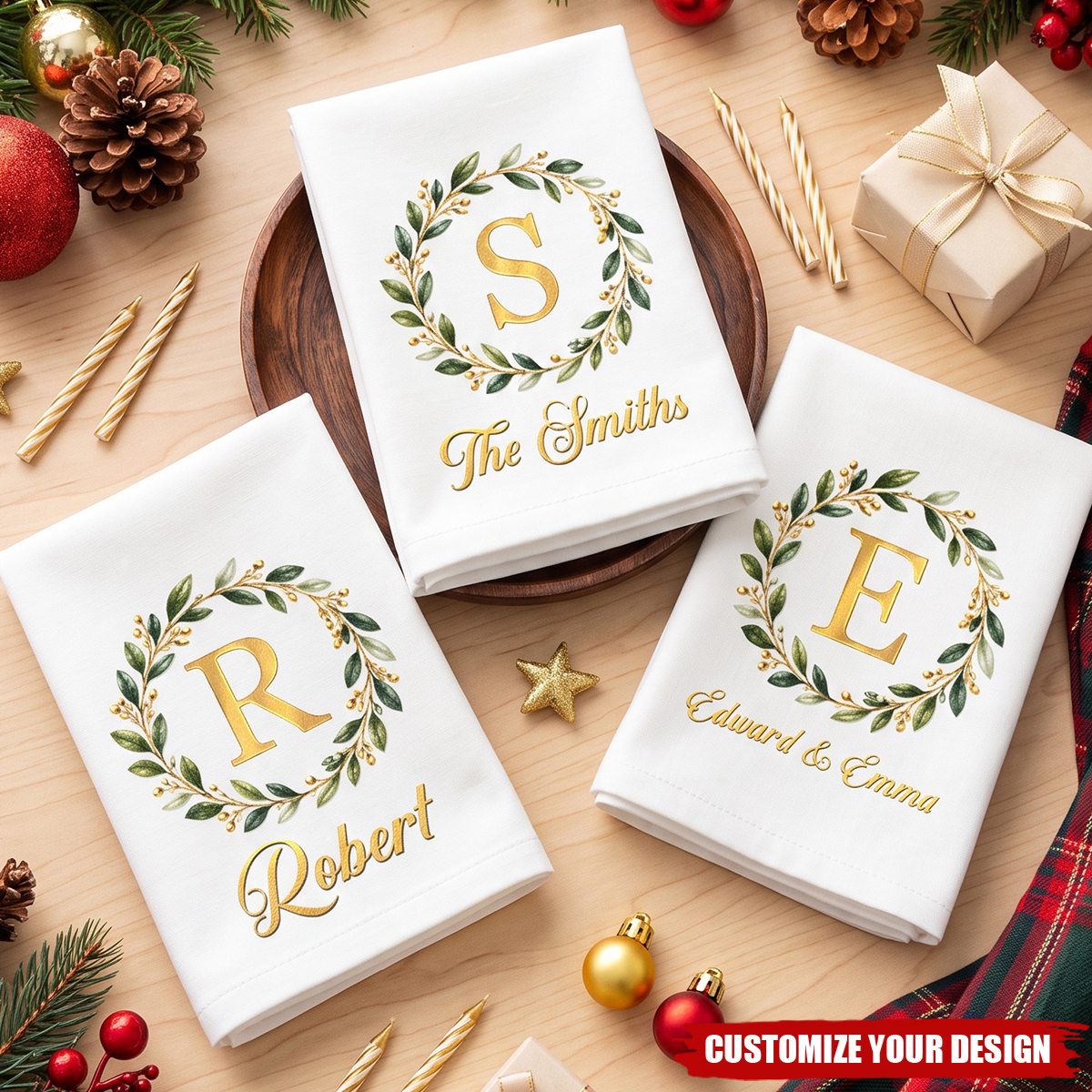 Custom Napkin - Personalized Christmas Birthday Gifts - Holiday Joy Starts Here