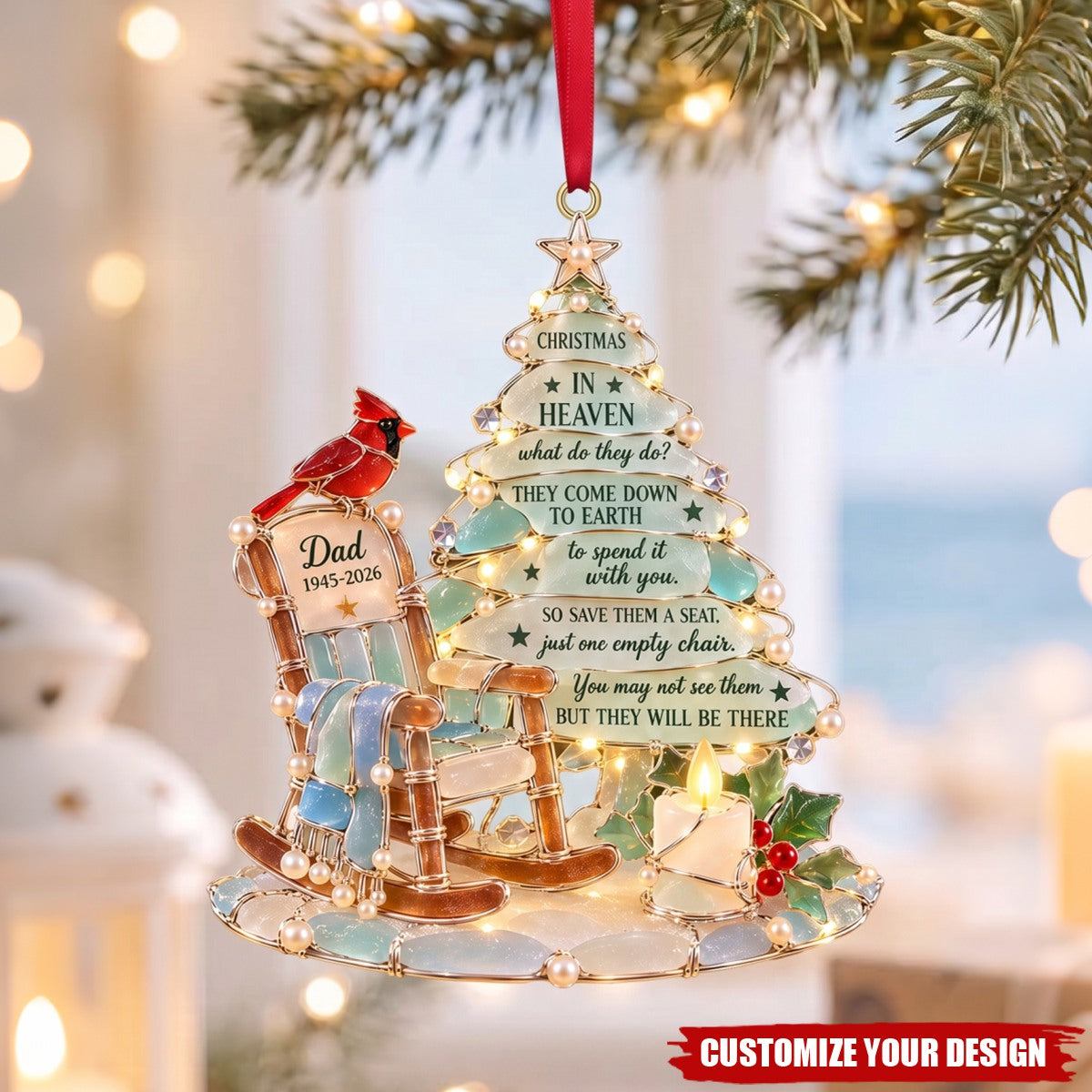 Christmas In Heaven Sea Ornament, Personalized Keepsake To Remember Departed Ones