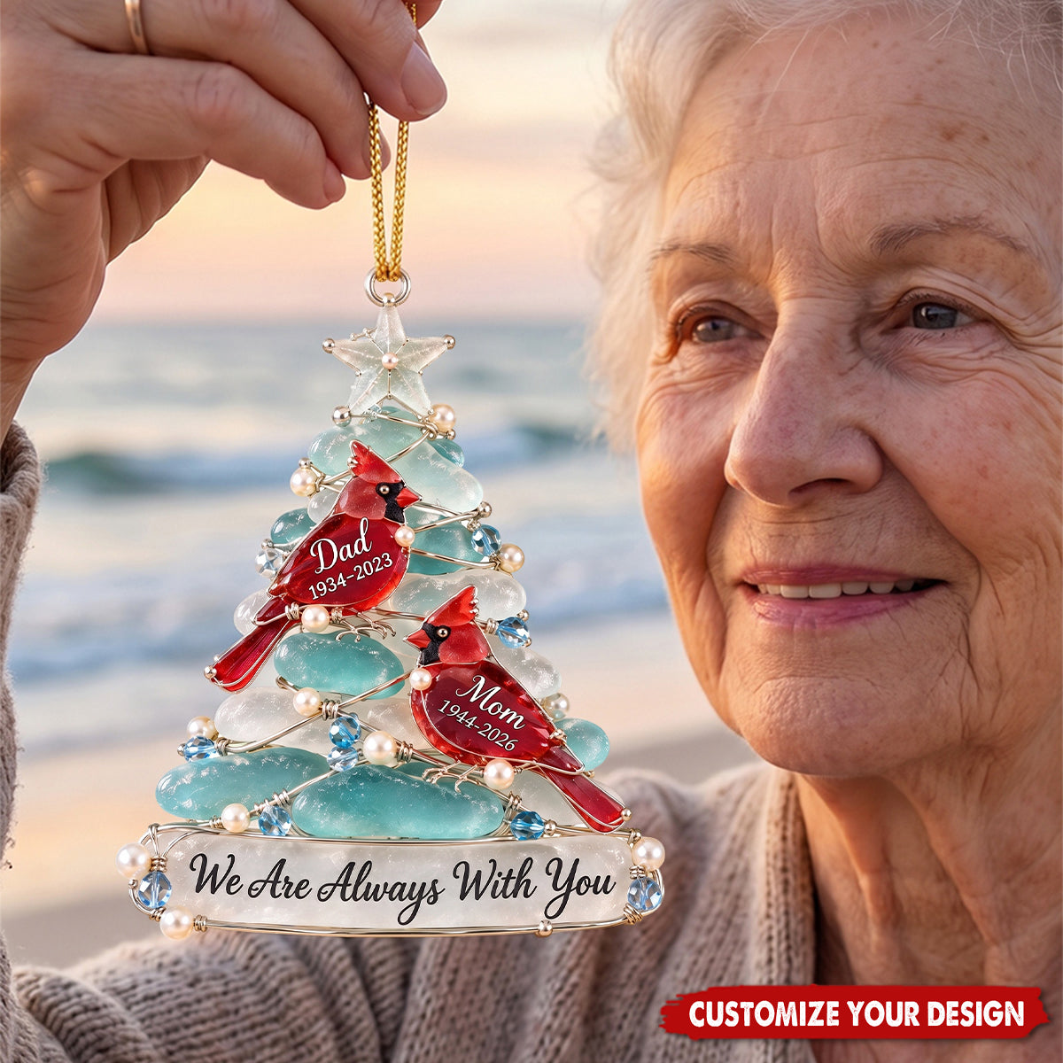 Heaven Cardinal Sea Ornament - Personalized Keepsake To Remember Departed Ones