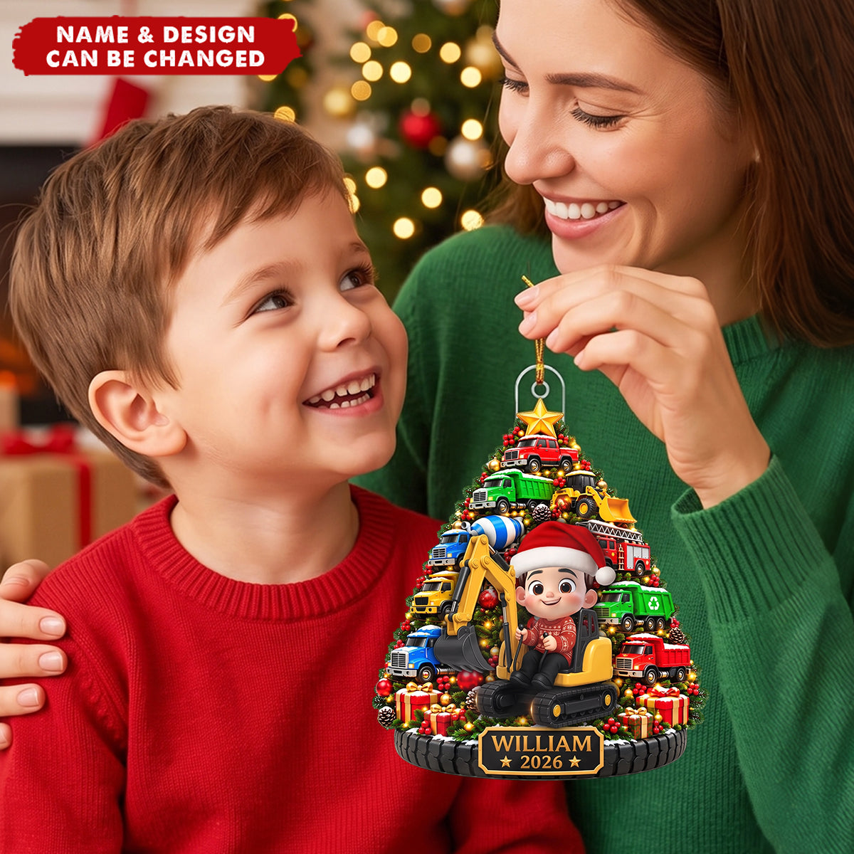 Construction Trucks Christmas Tree – Personalized Ornament – Christmas Gift For Boys