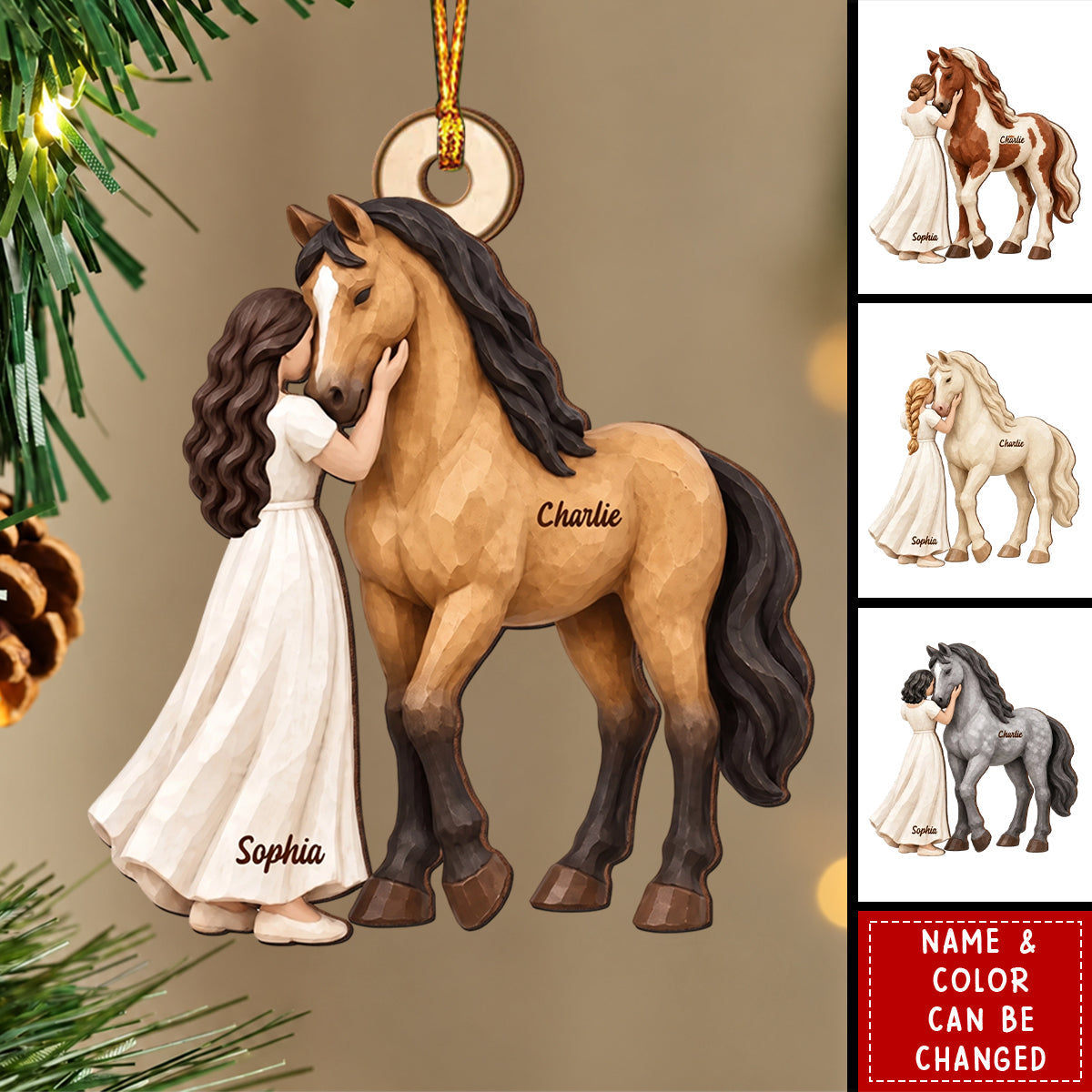 Girl Loves Her Horse - Personalized Wooden Ornament - Christmas Keepsake Gift For Horse Lover