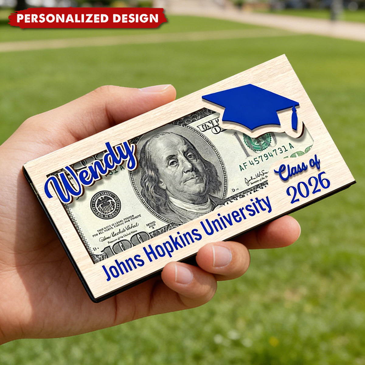 Custom Name Class Of 2026 Graduation Wood Money Holder