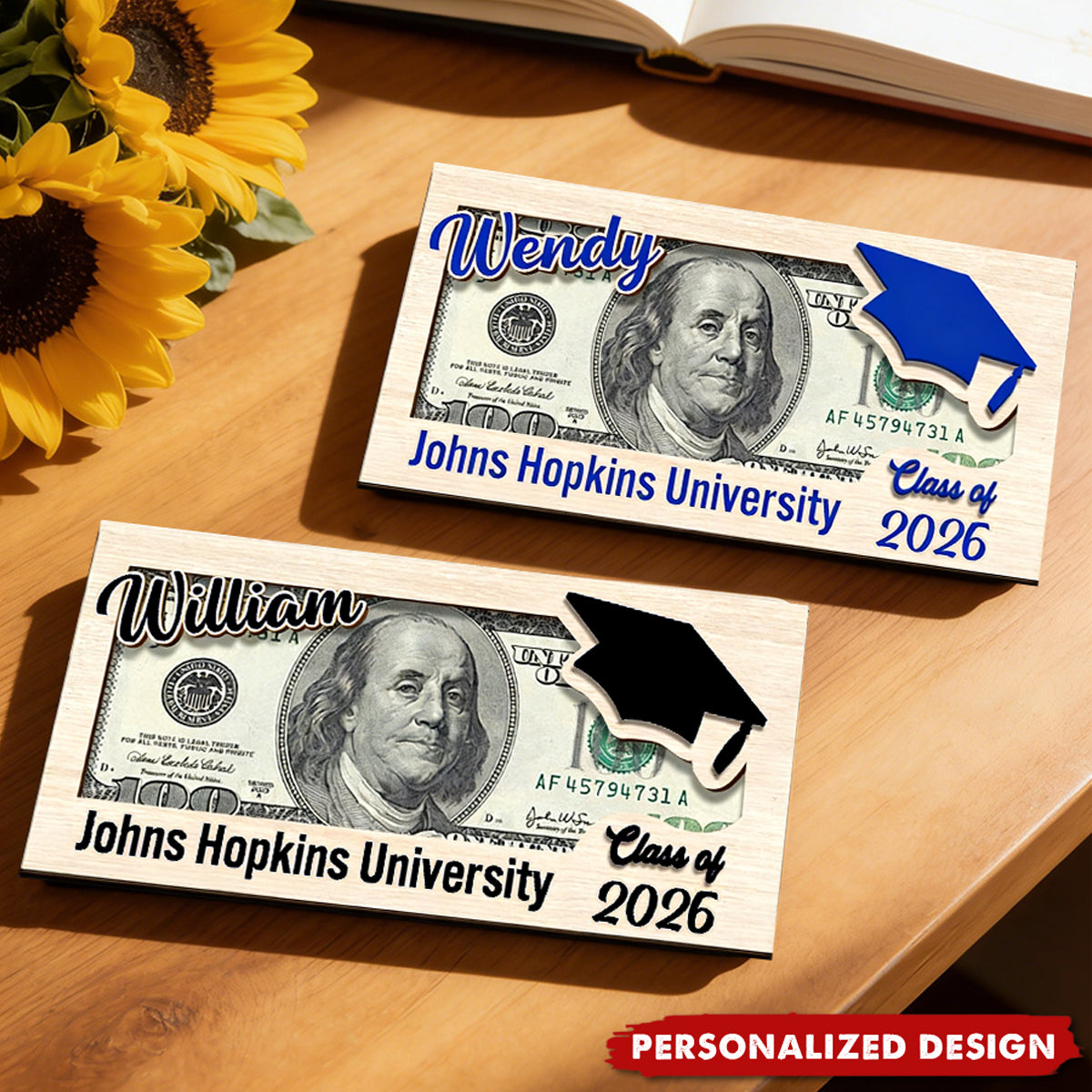 Custom Name Class Of 2026 Graduation Wood Money Holder