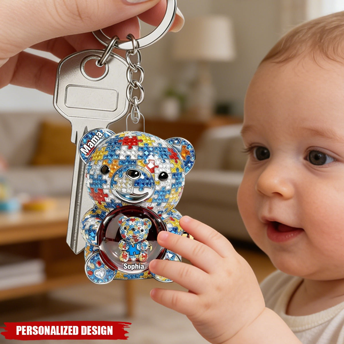 Mama Bear Autism - Personalized Acrylic Keychain - Personalized Gifts For Mom