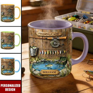 Personalized Fishing Camp Ceramic Mug with Name, Gift for Dad Grandpa Fishing Enthusiast