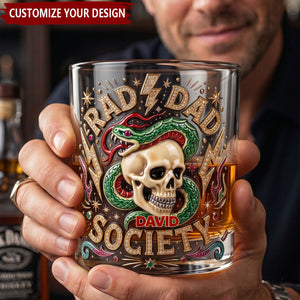 Bold Badass Dad Round Whiskey Glass - Personalized Gift For Dad, Grandpa