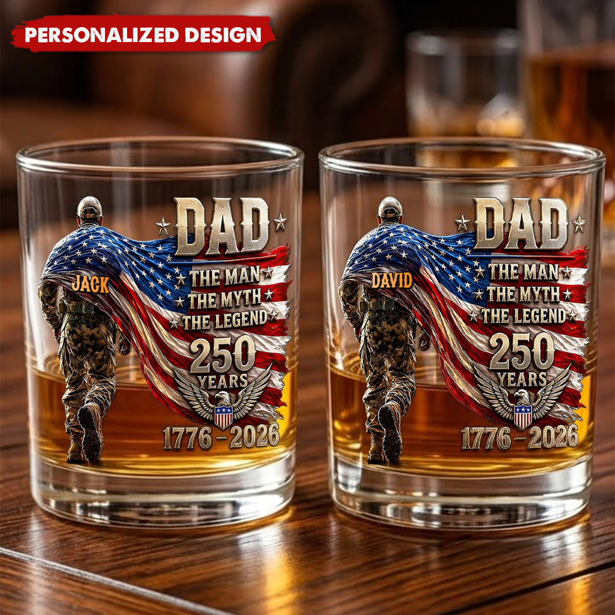 250th America The Patriot Legend Glass - Personalized Whiskey Glass, Gift For Dad,  Grandpa