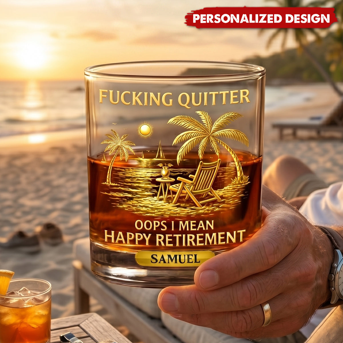 F*Cking Quitter Oops I Mean Happy Retirement - Personalized Whiskey Glass, Retirement Gift For Grandparent