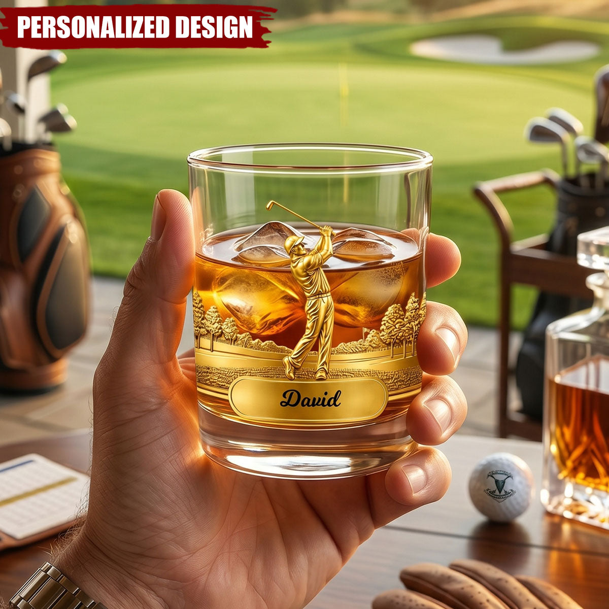 Custom Golf Whiskey Glass -  Personlized Father's Day Gift for Dad, Golf Lover
