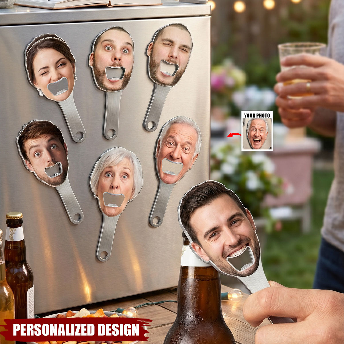 Custom Face Photo Bottle Opener Decor With Magnet - Personalized Gift For Dad, Grandpa, Wedding, Bachelor