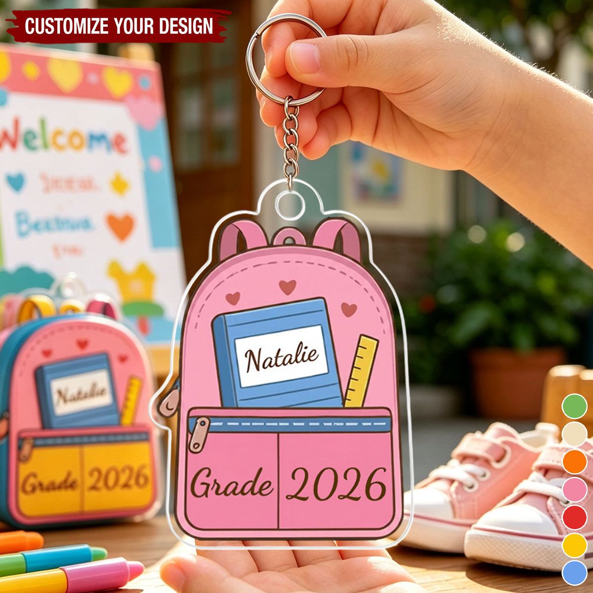 Personalized Cute Backpack Acrylic Keychain with Name and Year Back to School First Day of School Gift for Kids Students