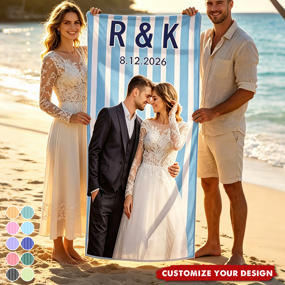 Personalized Multicolor Photo Quick Dry Soft Beach Towel with Name and Text Vacation Beach Party Honeymoon Gift for Newlywed Wife Husband