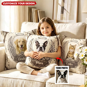 Personalized Pet Photo Paw Design Soft Throw Pillow Cover with Name and Year Sympathy Pet Loss Gift for Pet Owners