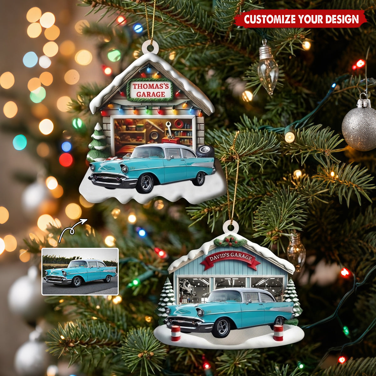 Personalized Christmas Car Garage Ornament - Custom Photo Car Ornament