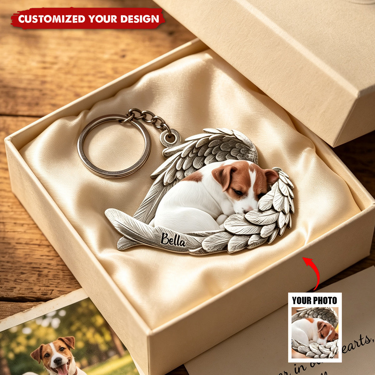 Custom Photo Pet Within Angel Wings Memorial Dog Cat Acrylic keychain