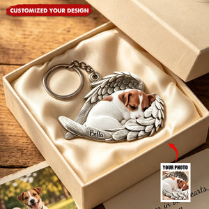 Custom Photo Pet Within Angel Wings Memorial Dog Cat Acrylic keychain