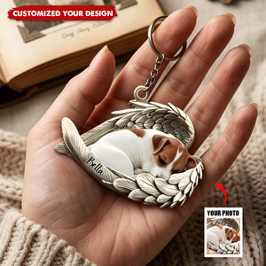 Custom Photo Pet Within Angel Wings Memorial Dog Cat Acrylic keychain