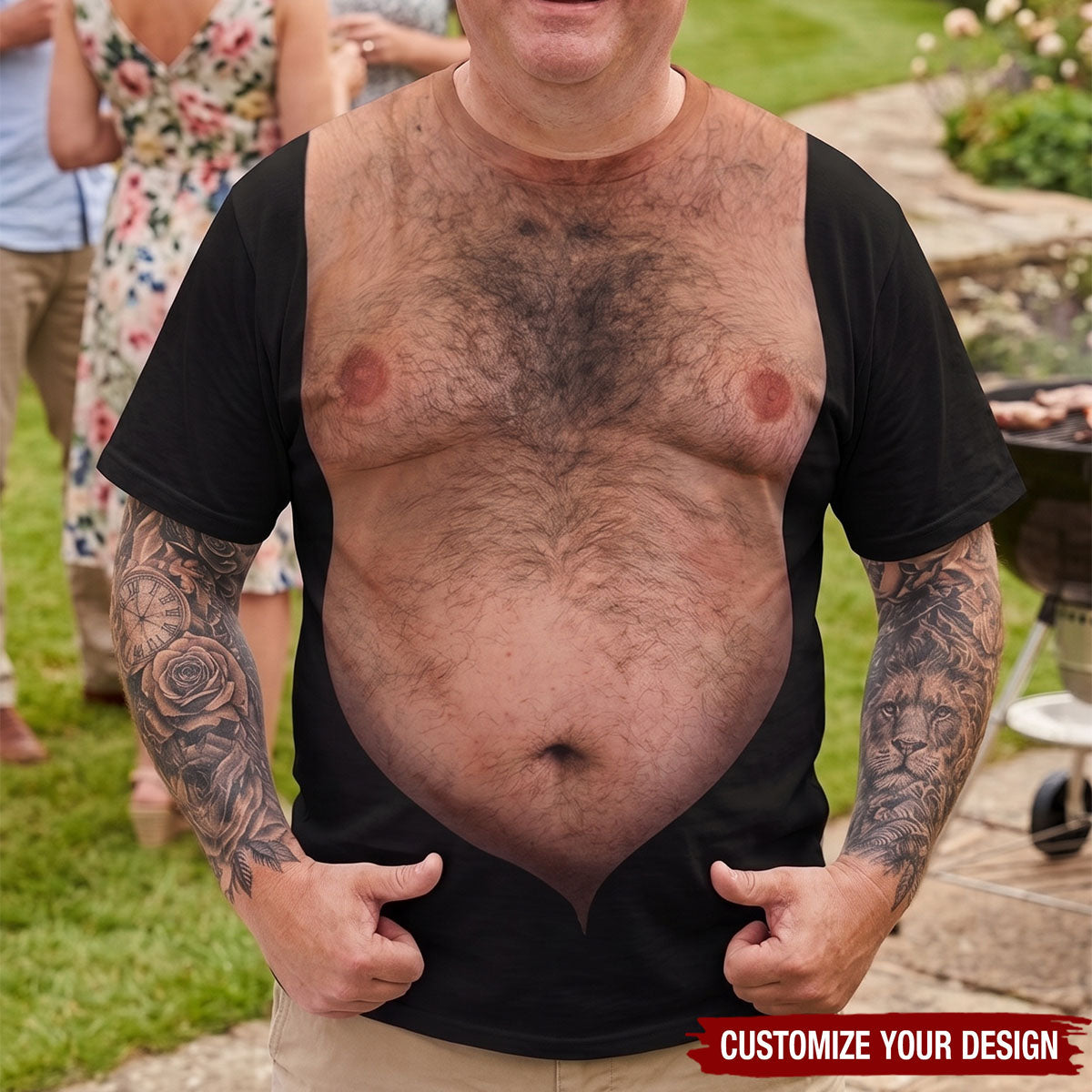 Personalized Funny Hairy Chest Illusion 3D Shirt - Novelty Gift for Men