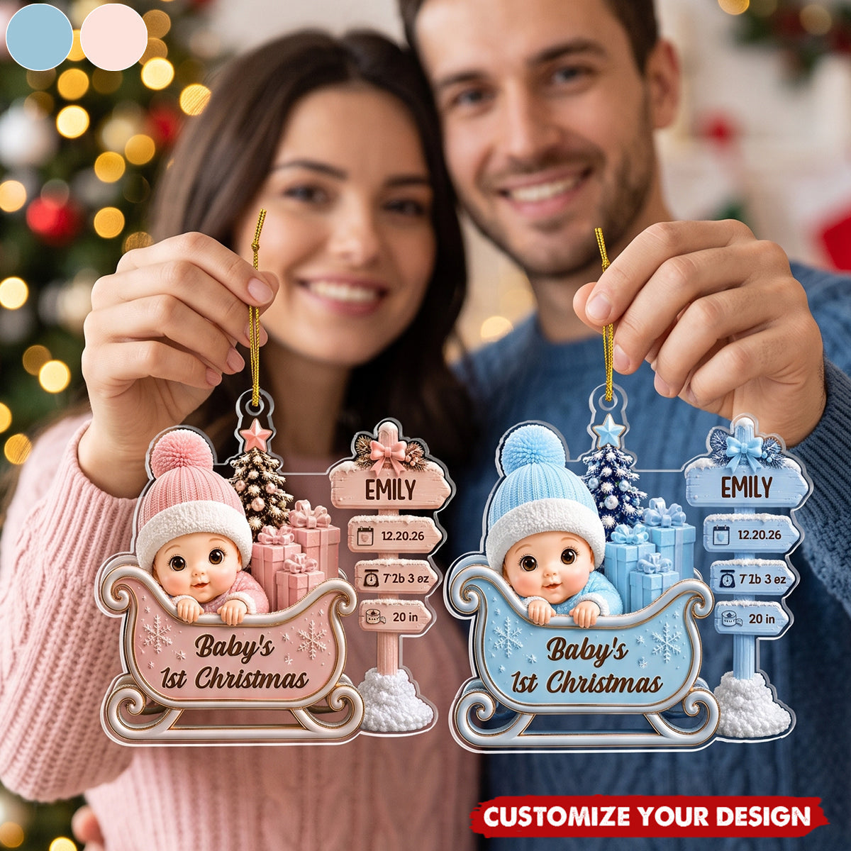 Custom First Christmas Acrylic Ornament - Personalized  Gifts For New Moms, New Dads, New Parents