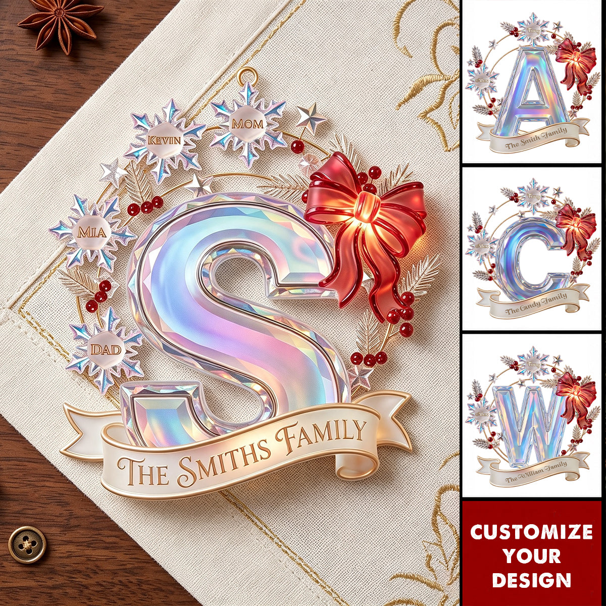 Snowflake Alphabet Acrylic Ornament – Custom Christmas Gifts