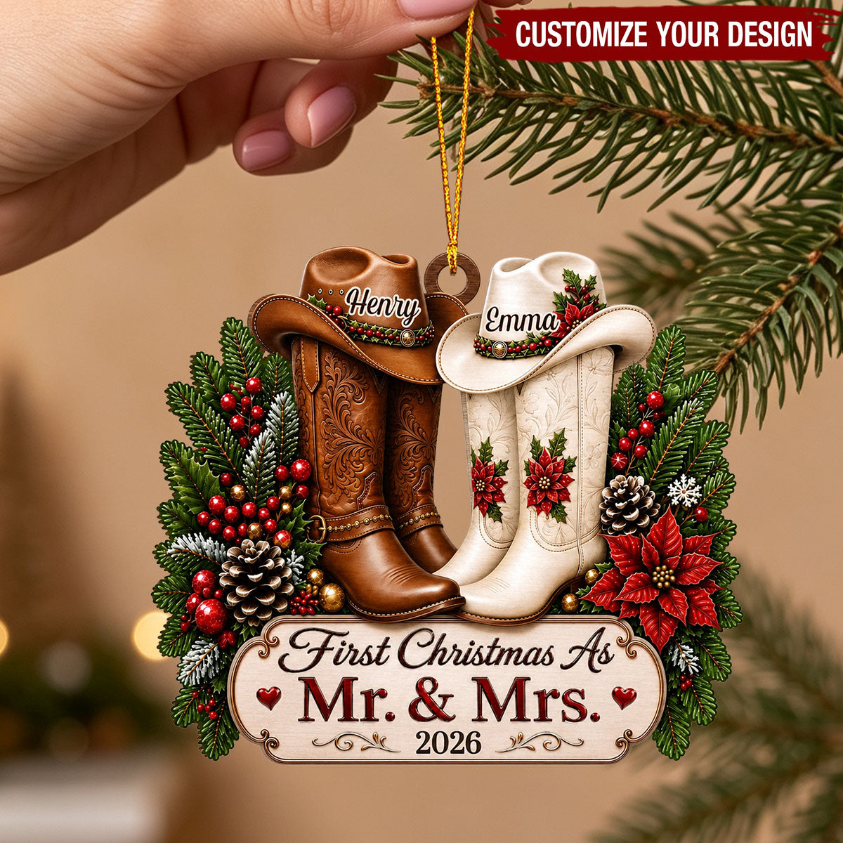 Custom First Christmas Ornament - Personalized Anniversary Christmas Wedding Gifts