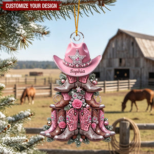 Shimmering Cowgirl Boots Christmas Tree Ornament, Personalize Gifts