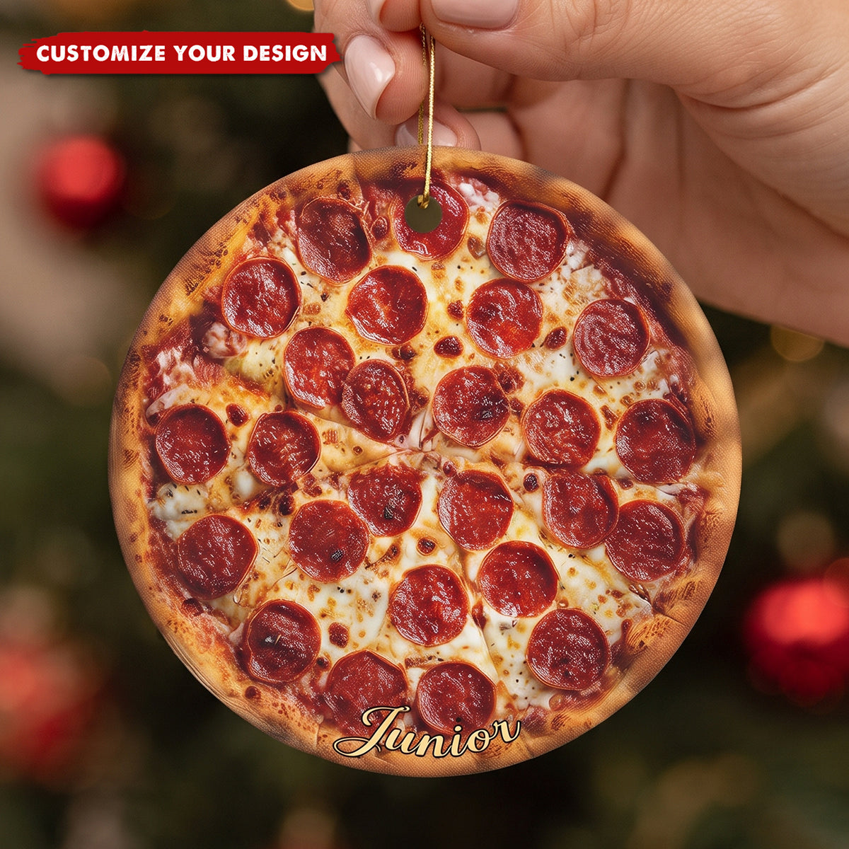 Personalized Pizza Christmas Acrylic Ornament - Custom Holiday Keepsake Gift