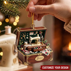 Personalized Vintage Sewing Studio Box Ornament - Custom Acrylic Keepsake Gift