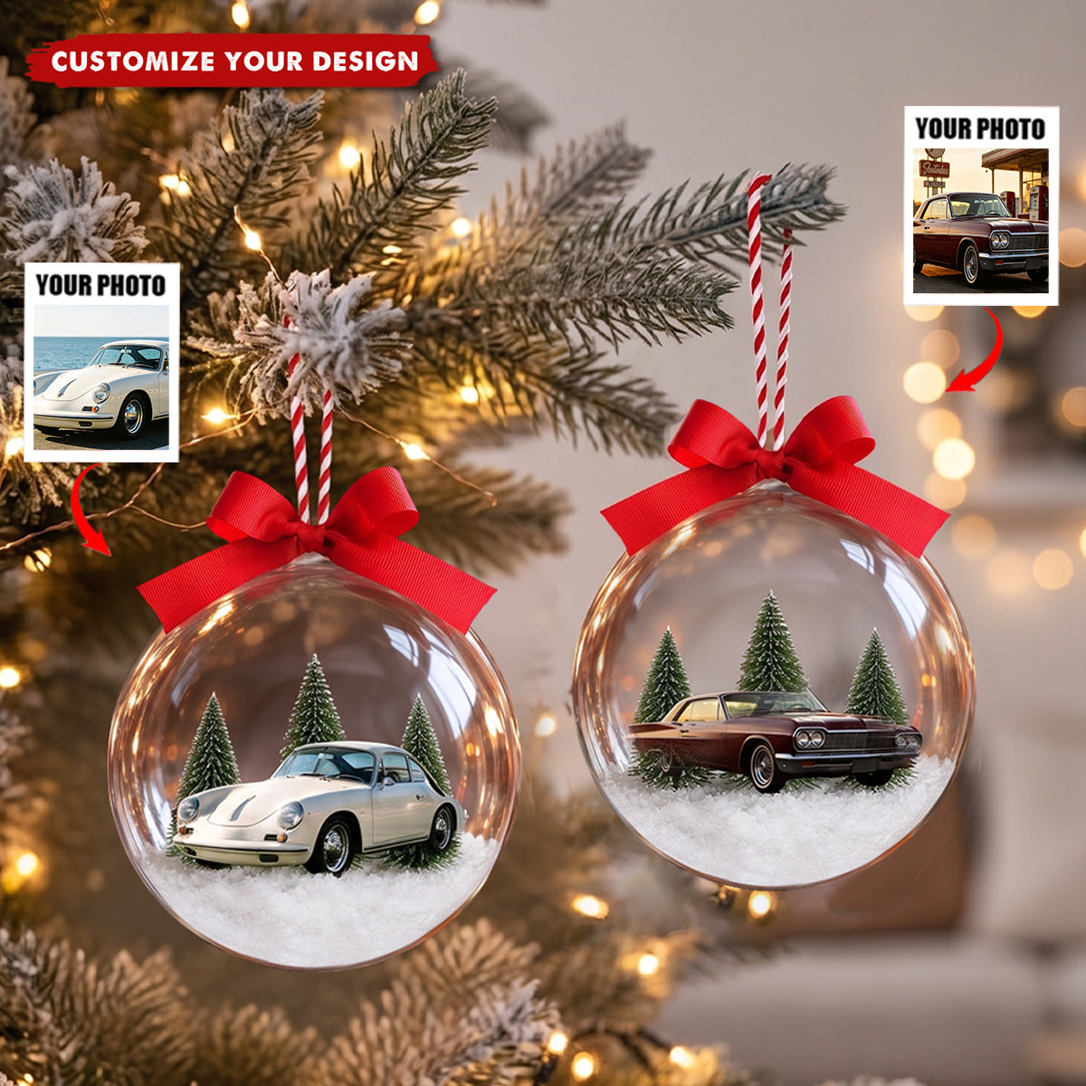 Custom Car Photo Christmas 3D Acrylic Ornament - Gift For Car Lovers