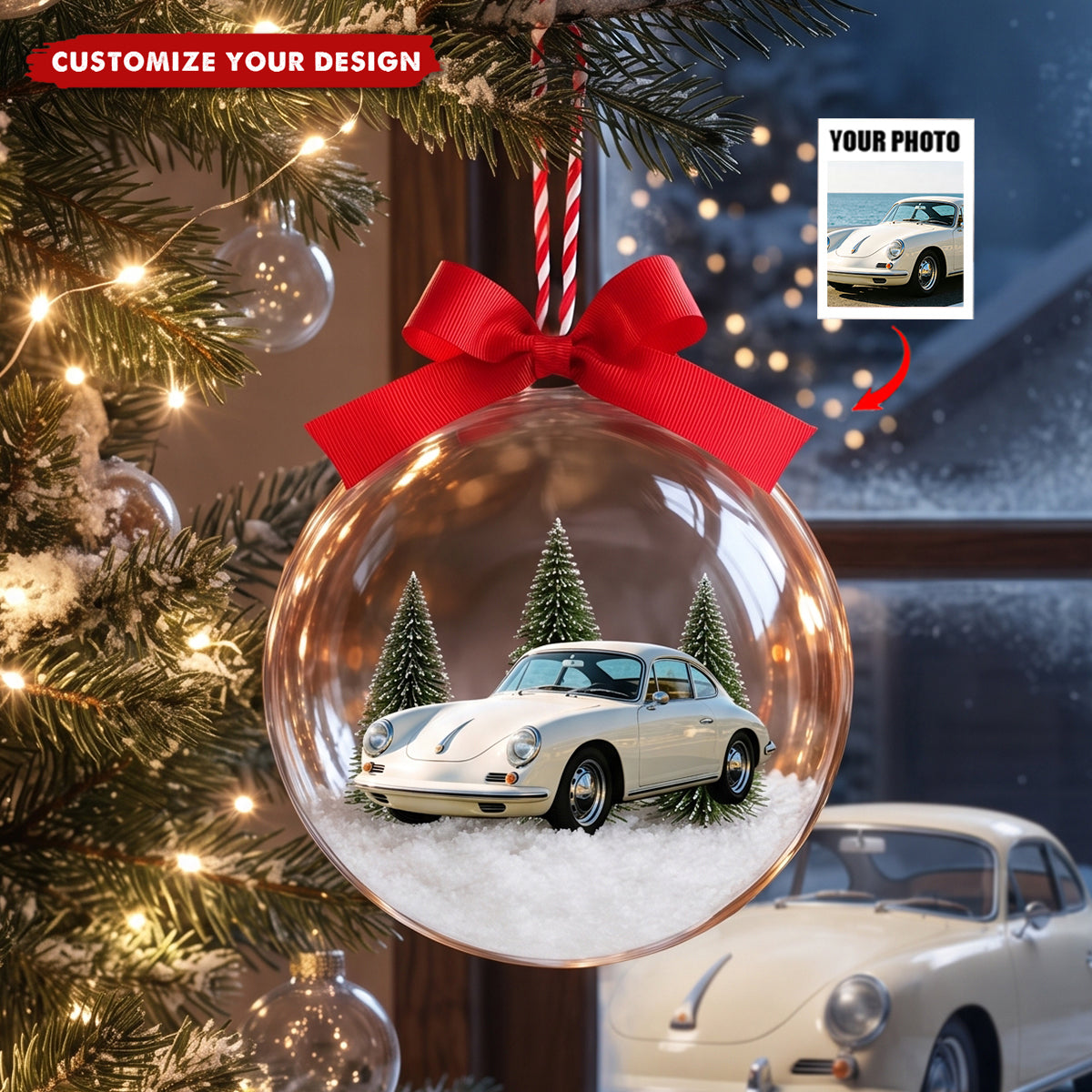 Custom Car Photo Christmas 3D Acrylic Ornament - Gift For Car Lovers