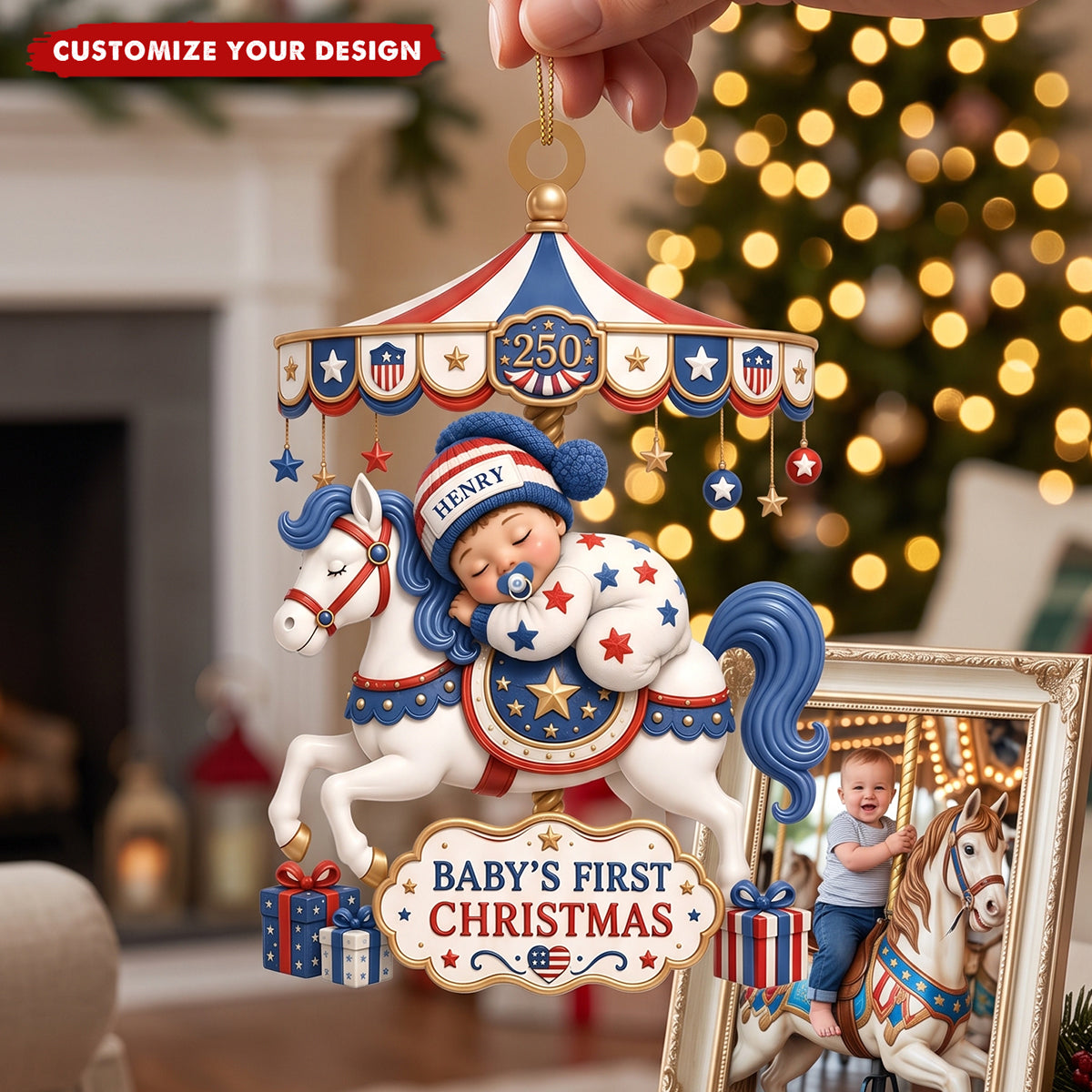 Baby's First Christmas Carousel Horse - Personalized Acrylic Ornament, for New Parents
