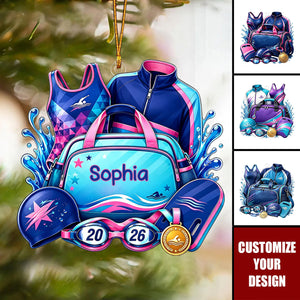 Personalized Competitive Swimmer Acrylic Ornament - Custom Name Gear & Medal Keepsake